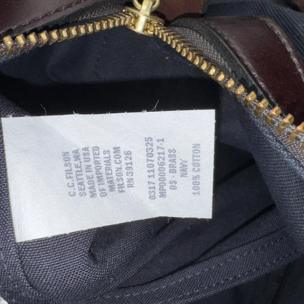 Filson Medium Rugged Twill Duffle Bag Navy Blue Leather Trim Travel Weekender